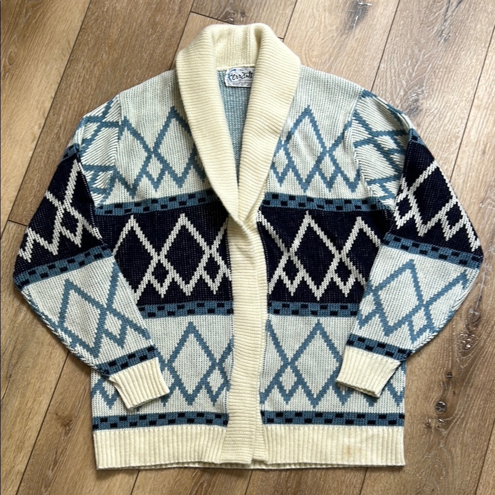 Vintage Ferranti California Orlon Cardigan Sweater Mens XL Knit Grandpa Blue